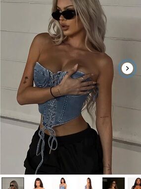 Fashion Nova Light Blue Denim Lace-Up Corset Top